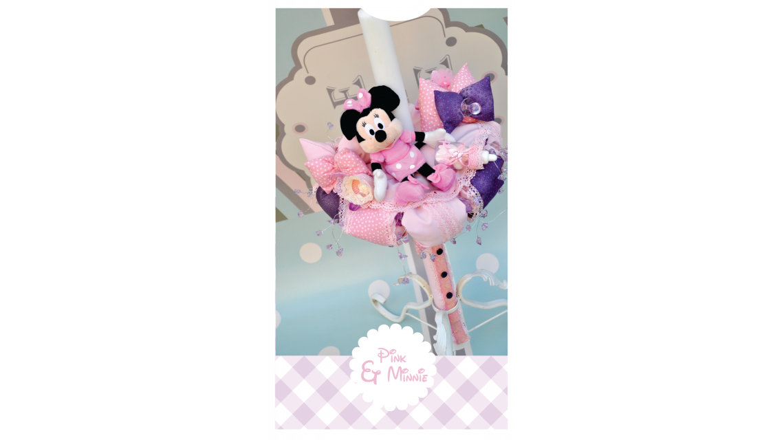 Lumanare de botez pentru fetite cu Minnie Mouse, 65x4cm, Minnie Pink  2